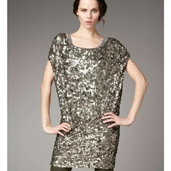 VINCE Gold Mini Dress in Size XS - Picture 2 of 7